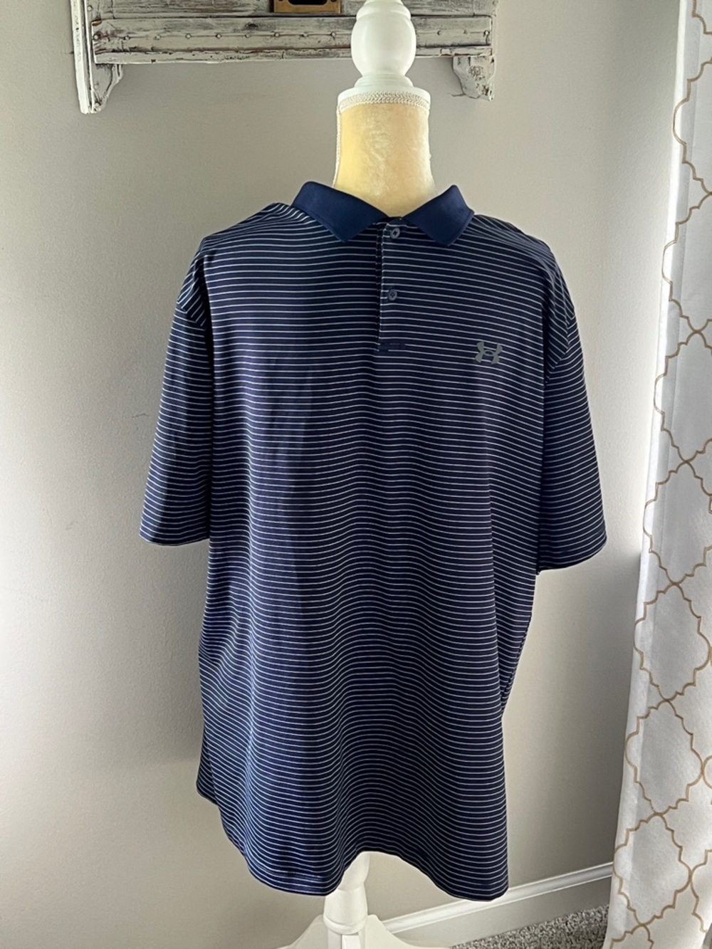 Under Armour Navy and White Striped Polo